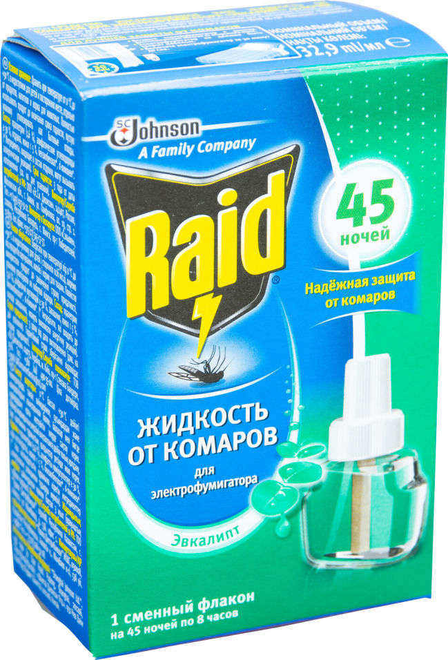 Жидкость для фумигатора Raid Эвкалипт от комаров 45 ночей