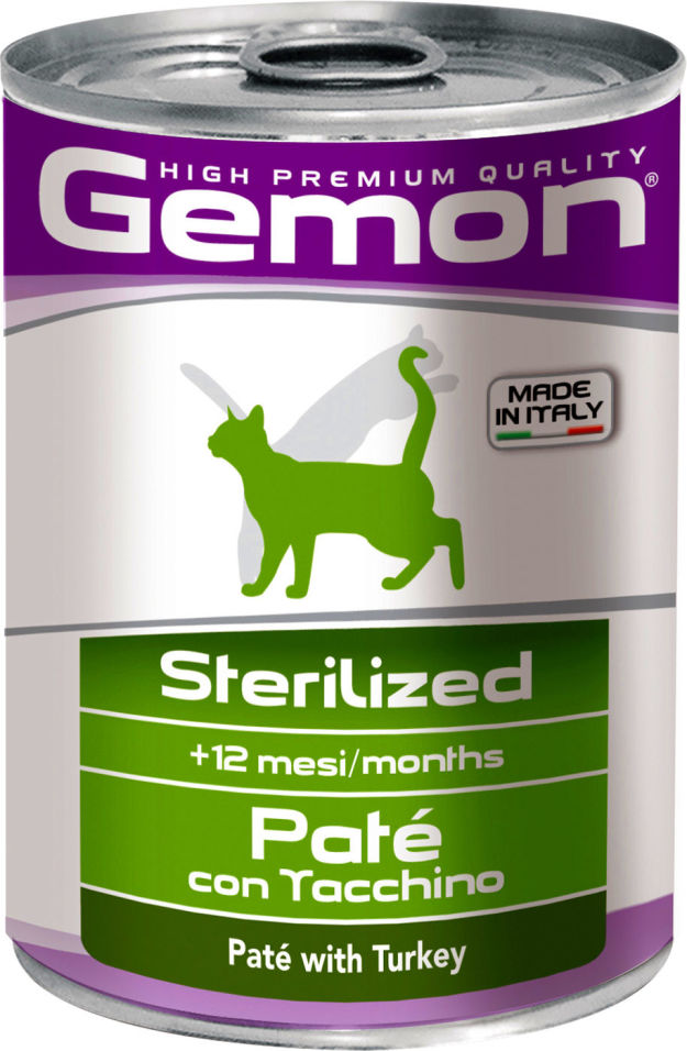 Корм для кошек Gemon Cat Sterilised для стерилизованных кошек паштет индейка 400г (упаковка 6 шт.)