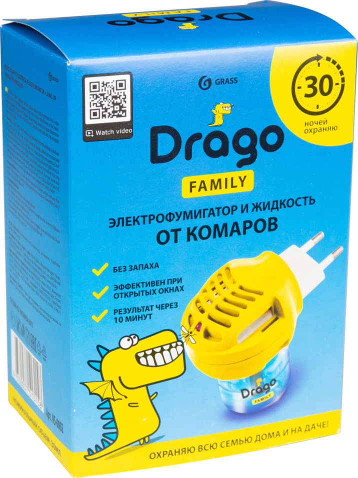 Комплект от комаров Drago Family Электрофумигатор и Жидкость 30мл