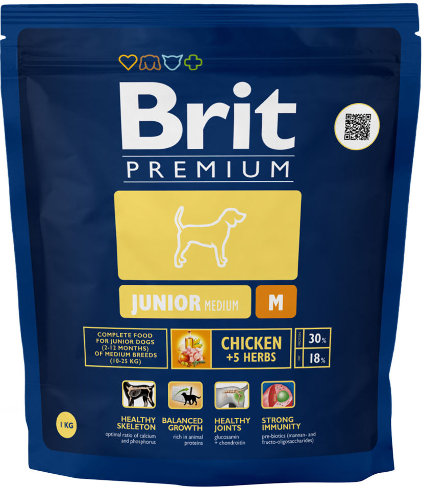 Сухой корм для собак Brit Premium Junior M Курица 1кг