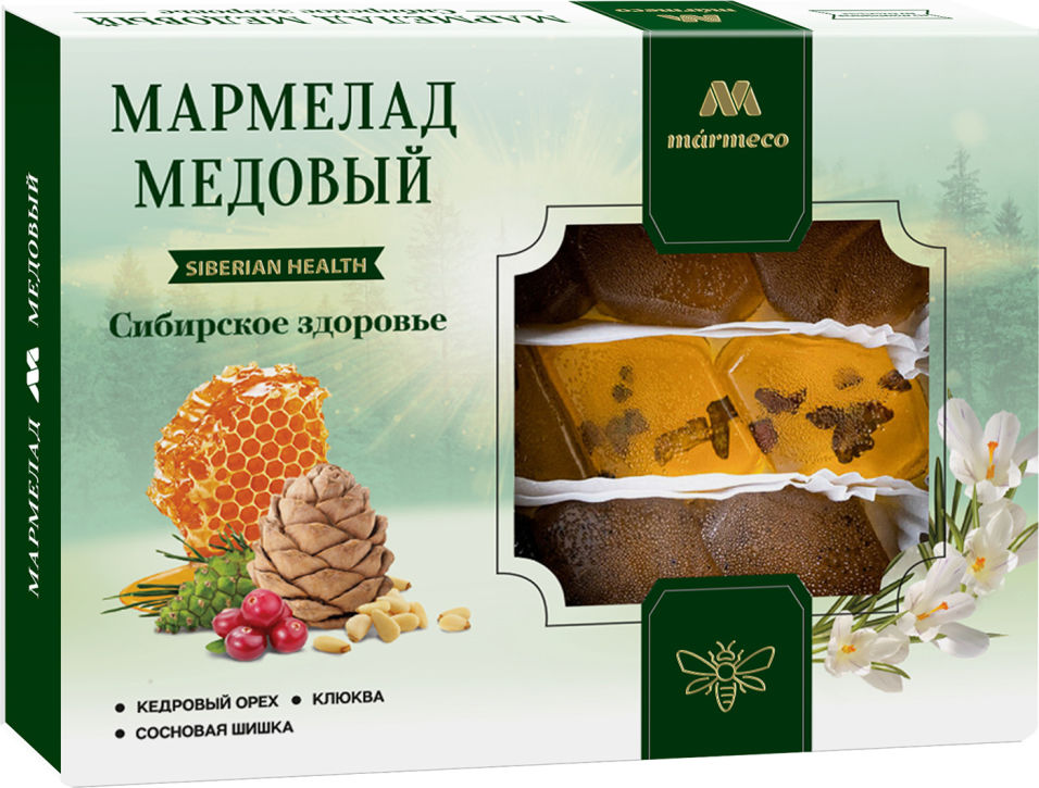 Мармелад Marmeco Медовый Сибирское здоровье с кедровым орехом клюквой и шишкой сосновой 200г