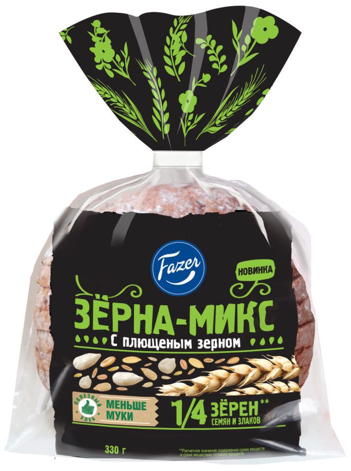 Хлебец Fazer Зерна-Микс с плющеным зерном нарезка 330г