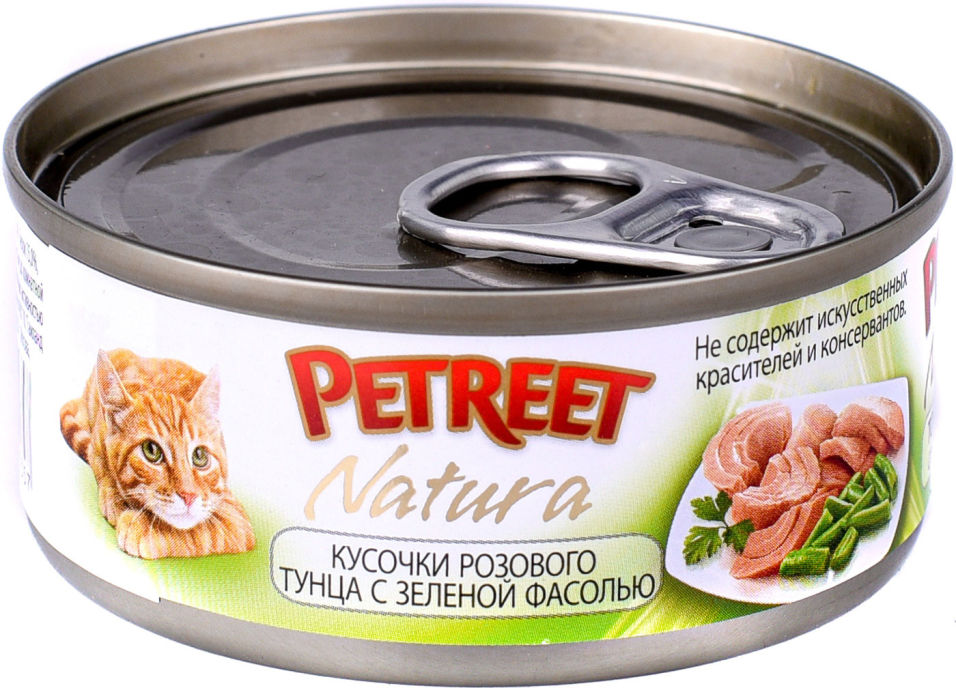 Корм для кошек Petreet Кусочки розового тунца с зеленой фасолью 70г (упаковка 12 шт.)