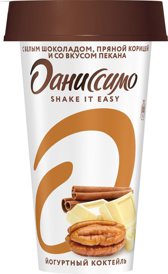 Коктейль Даниссимо кисломолочный йогуртный с белым шоколадом пряной корицей со вкусом пекана 2.8% 190г