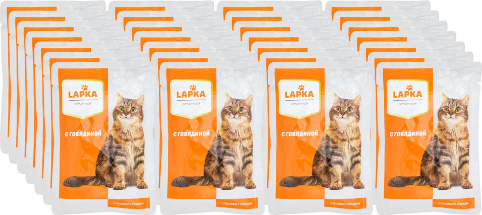 Влажный корм для кошек Lapka с говядиной в соусе 85г (упаковка 28 шт.)