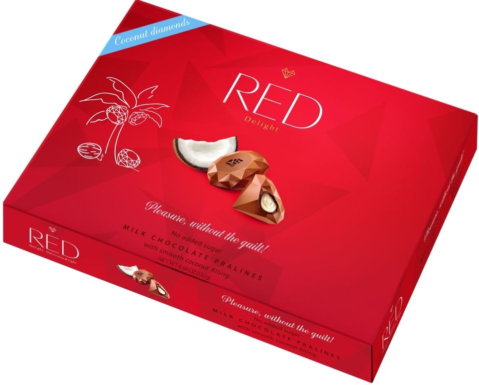 Конфеты Red Delight Молочный шоколад с кокосовой начинкой без сахара меньше калорий132г
