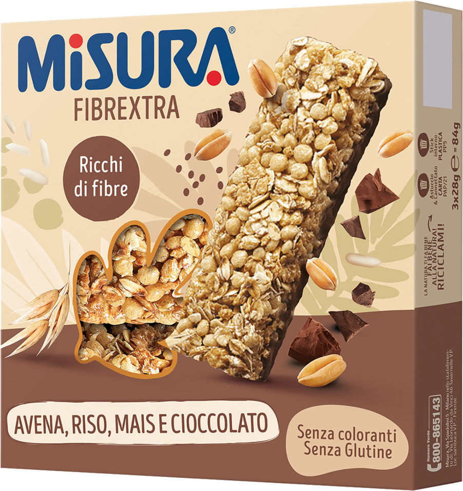 Батончик Misura Fibrextra c овсом рисом кукурузой темным шоколадом 81г