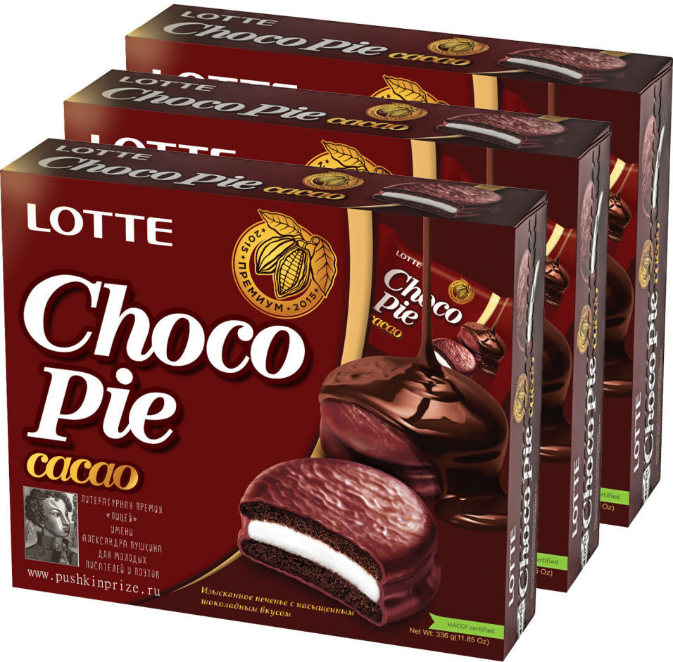 Печенье Lotte Choco Pie Cacao в глазури 12шт*28г (упаковка 3 шт.)