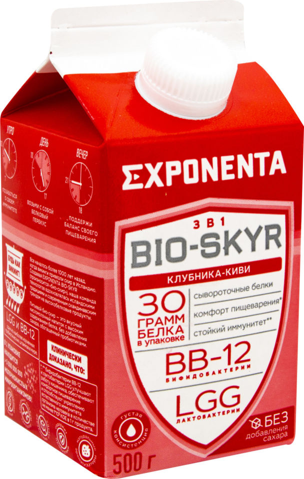 Напиток кисломолочный Exponenta Bio-Skyr Клубника-киви обезжиренный с высоким содержанием белка 500г