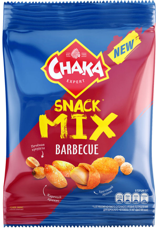 Смесь Chaka snack mix Арахис кукуруза барбекю 50г