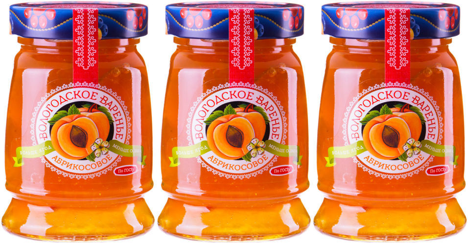 Варенье Вологодское Домашнее Абрикосовое 370г (упаковка 3 шт.)