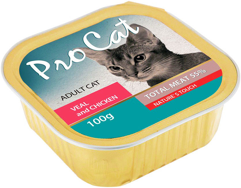 Корм для кошек Pro Cat Телятина и курица 100г Корм для кошек Pro Cat Телятина и курица 100г