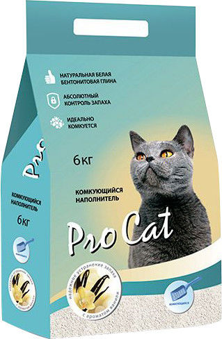 Наполнитель для кошачьего туалета Pro Cat Vanilla комкующийся из экстра белой глины 6кг Наполнитель для кошачьего туалета Pro Cat Vanilla комкующийся из экстра белой глины 6кг