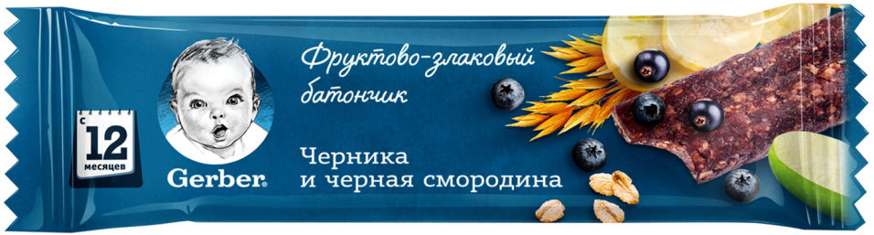 Батончик фруктово-злаковый Gerber Черника и черная смородина 25г