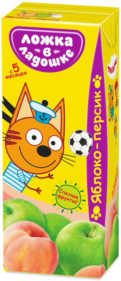 Сок Ложка в ладошке Три кота Яблоко и Персик 200мл