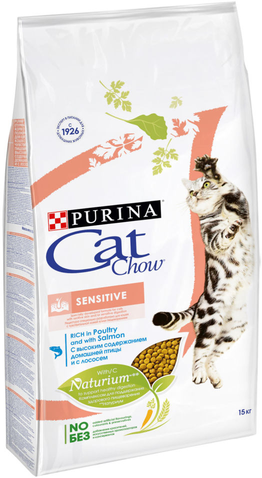 Сухой корм для кошек Cat Chow Adult Sensitive с домашней птицей и лососем 15кг Сухой корм для кошек Cat Chow Adult Sensitive с домашней птицей и лососем 15кг
