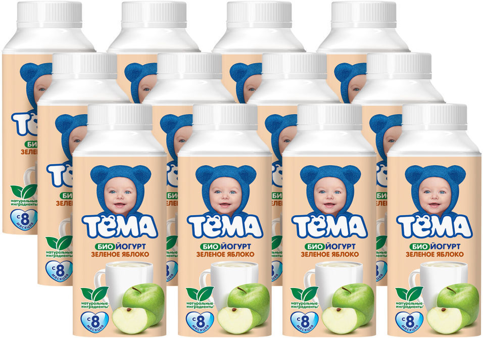 Биойогурт питьевой Тема Зеленое яблоко 2.8% 210г (упаковка 12 шт.)
