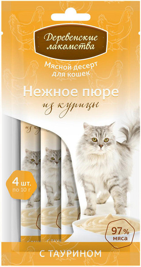 Лакомство для кошек Деревенские Лакомства Нежное пюре из курицы 4шт*10г Лакомство для кошек Деревенские Лакомства Нежное пюре из курицы 4шт*10г