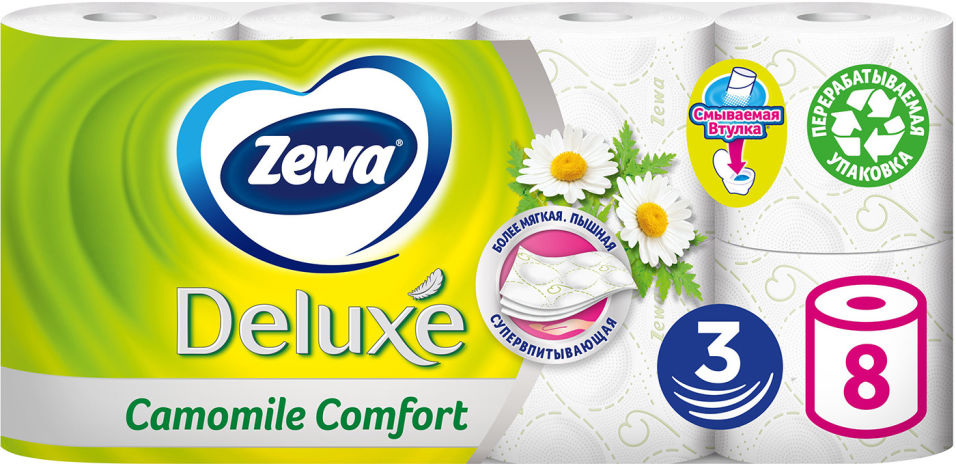 Отзывы о Туалетной бумаге Zewa Deluxe Ромашка 8 рулонов 3 слоя Отзывы о Туалетной бумаге Zewa Deluxe Ромашка 8 рулонов 3 слоя