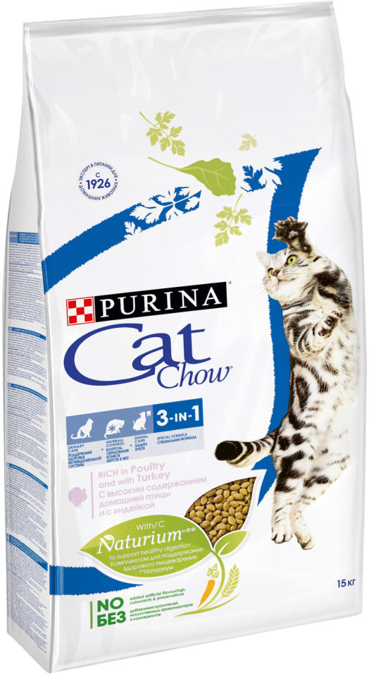 Сухой корм для кошек Cat Chow Feline 3in1 с домашней птицей и индейкой 15кг Сухой корм для кошек Cat Chow Feline 3in1 с домашней птицей и индейкой 15кг