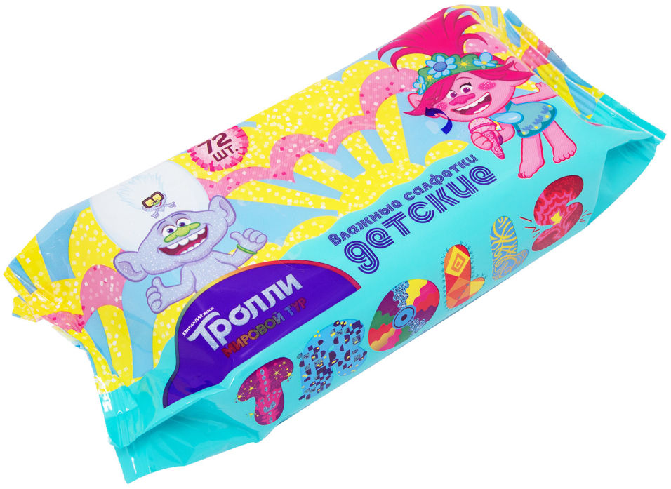 Салфетки влажные Aquaelle Тролли детские 72шт