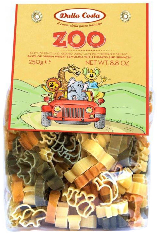 Макароны Dalla Costa Zoo фигурные Томаты и шпинат 250г