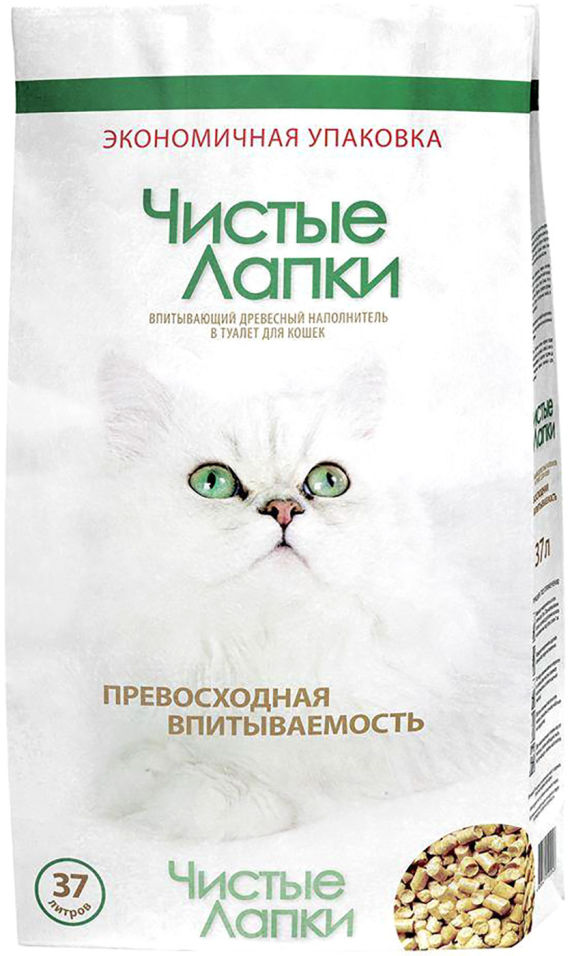 Наполнитель для кошачьего туалета Чистые лапки древесный 37л 13.5кг Наполнитель для кошачьего туалета Чистые лапки древесный 37л 13.5кг