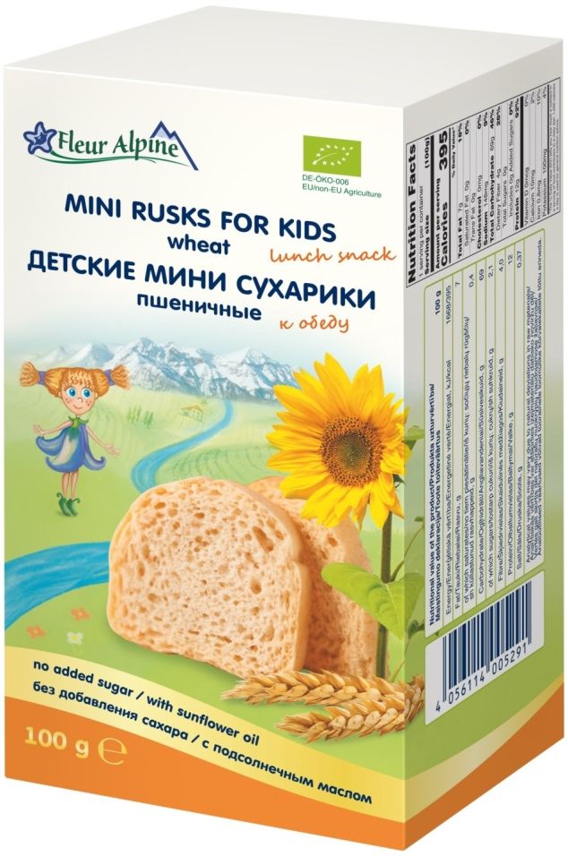 Сухарики Fleur Alpine Organic Пшеничные с 3 лет 100г