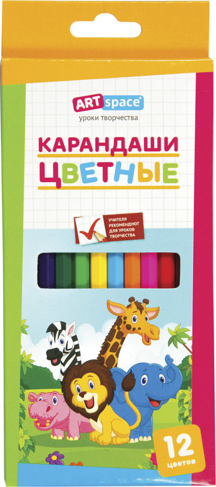 Набор карандашей ArtSpace Зверята 12 цветов