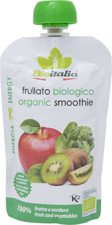 Пюре Bioitalia из яблока киви и шпината 120г