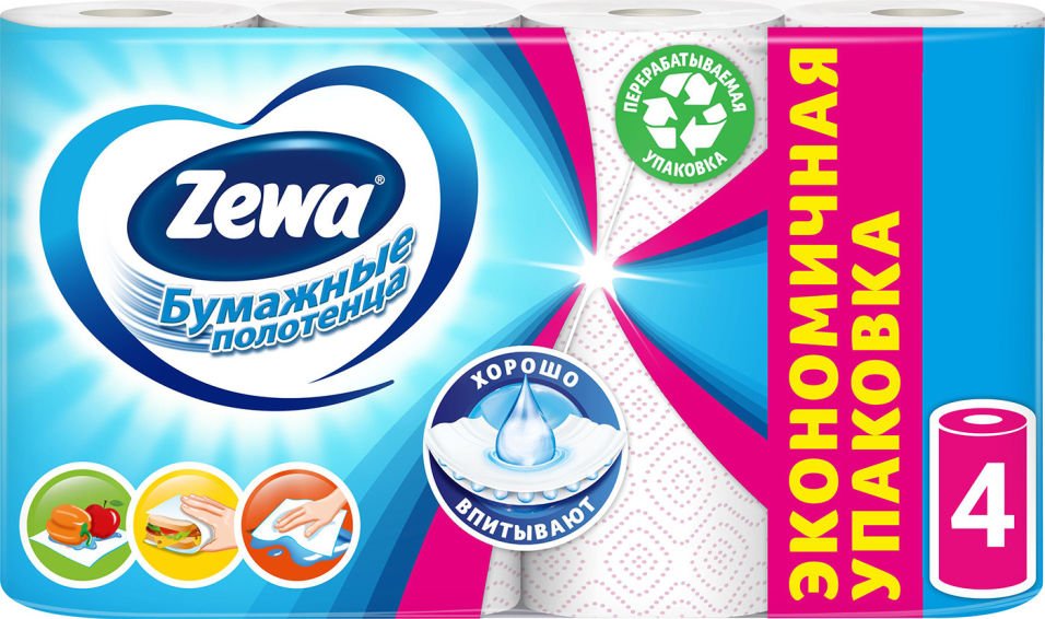 Бумажные полотенца Zewa Декор 4 рулона 2 слоя