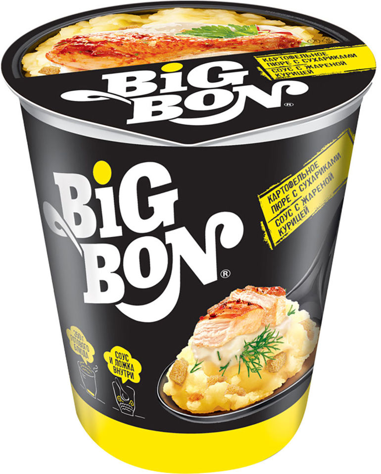 Пюре картофельное Big Bon с сухариками и соус с жареной курицей 60г
