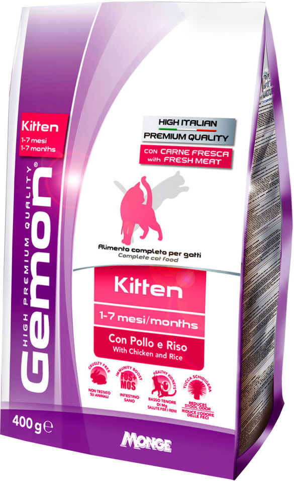 Сухой корм для котят Gemon Cat с курицей и рисом 400г Сухой корм для котят Gemon Cat с курицей и рисом 400г