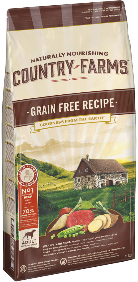 Сухой корм для собак Country Farms Grain Free Reсipe с говядиной 11кг Сухой корм для собак Country Farms Grain Free Reсipe с говядиной 11кг
