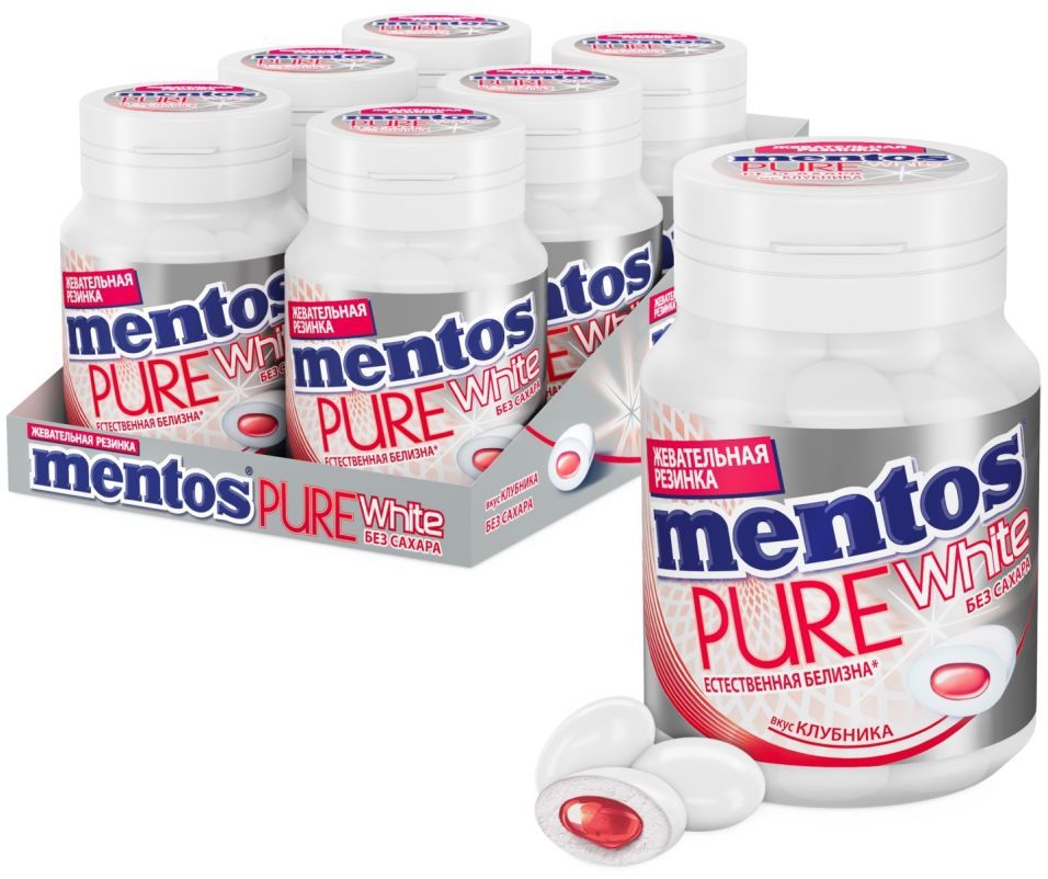 Жевательная резинка Mentos Pure White Клубника 54г (упаковка 6 шт.)