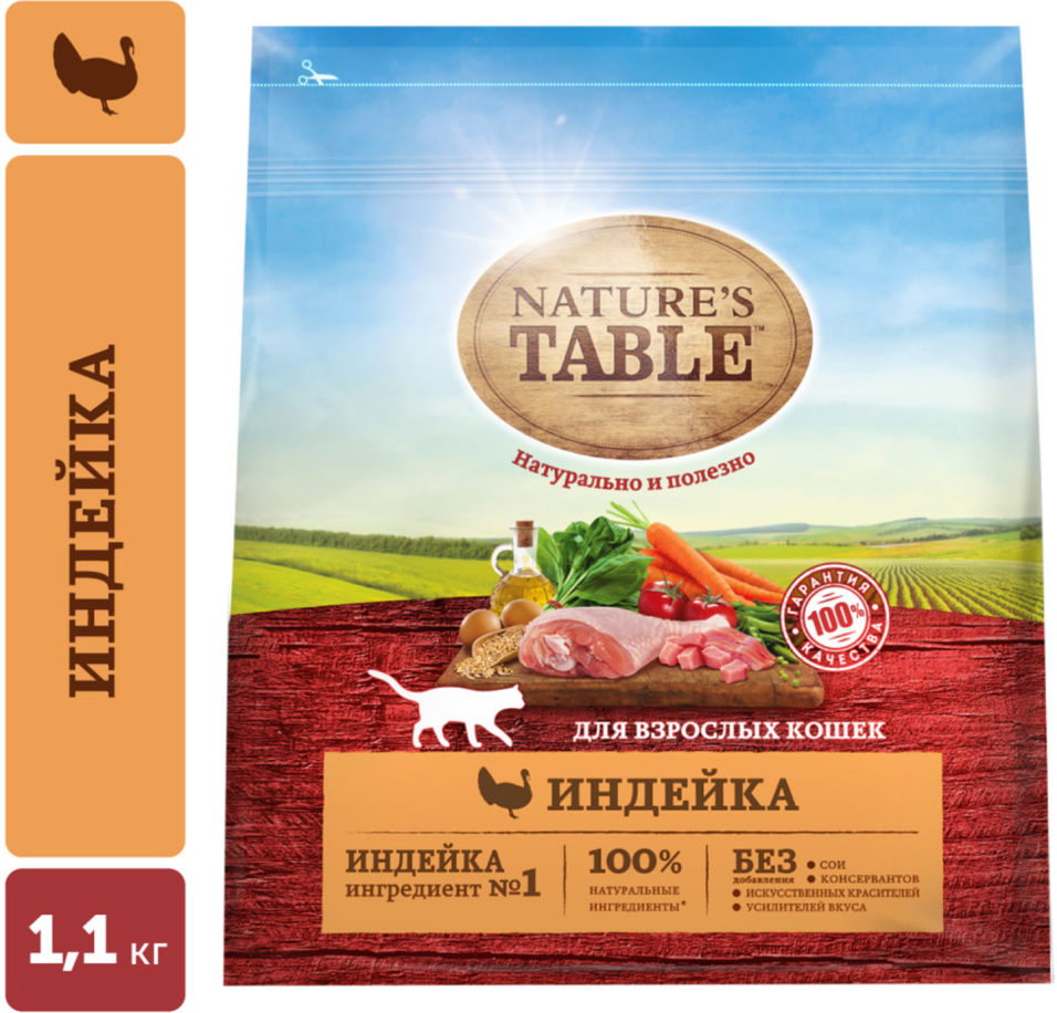 Сухой корм для кошек Natures Table Индейка 1.1кг