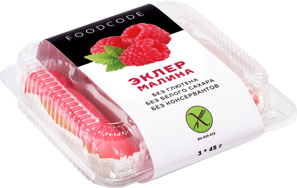 Эклер FOODCODE с начинкой Малина 45г*3шт