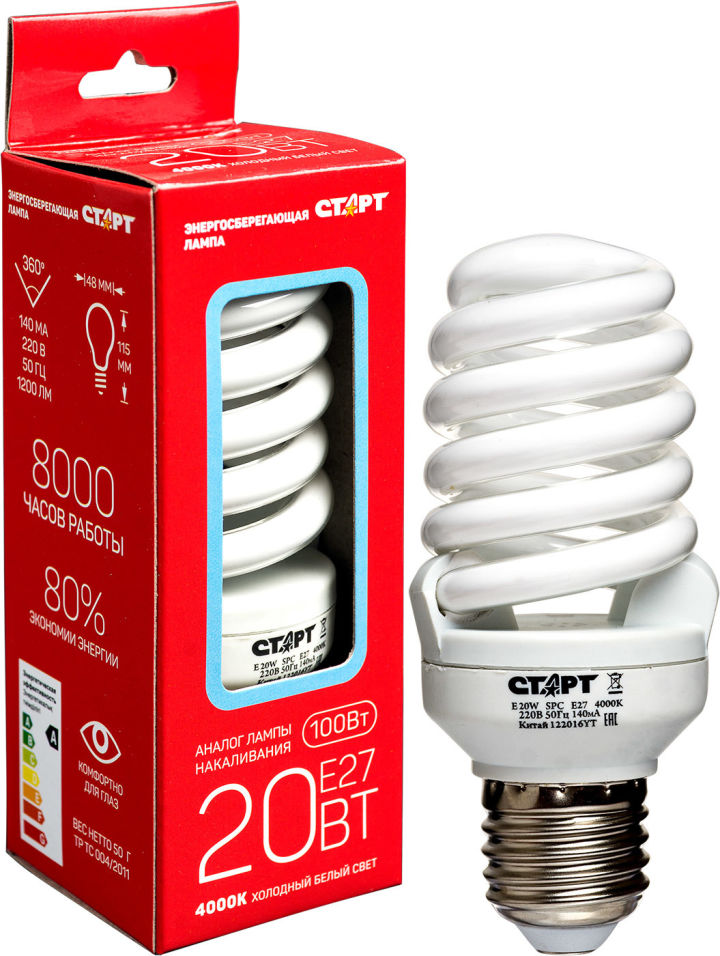 Отзывы о Лампе энергосберегающей Старт E27 20Вт