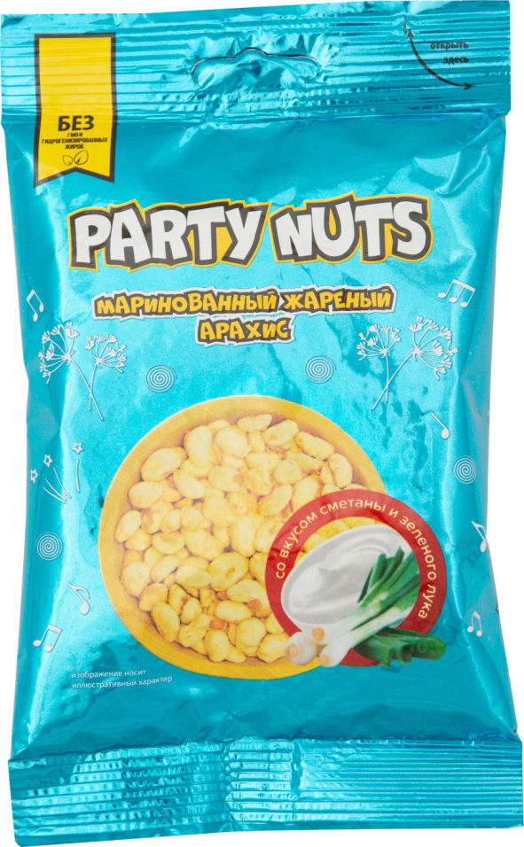 Арахис Party Nuts Маринованный жареный со вкусом сметаны и зеленого лука 70г
