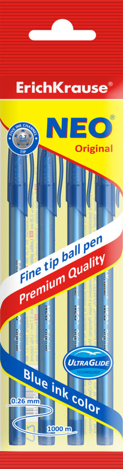 Ручка Erich Krause Neo Original шариковая синяя 0.7мм 4шт