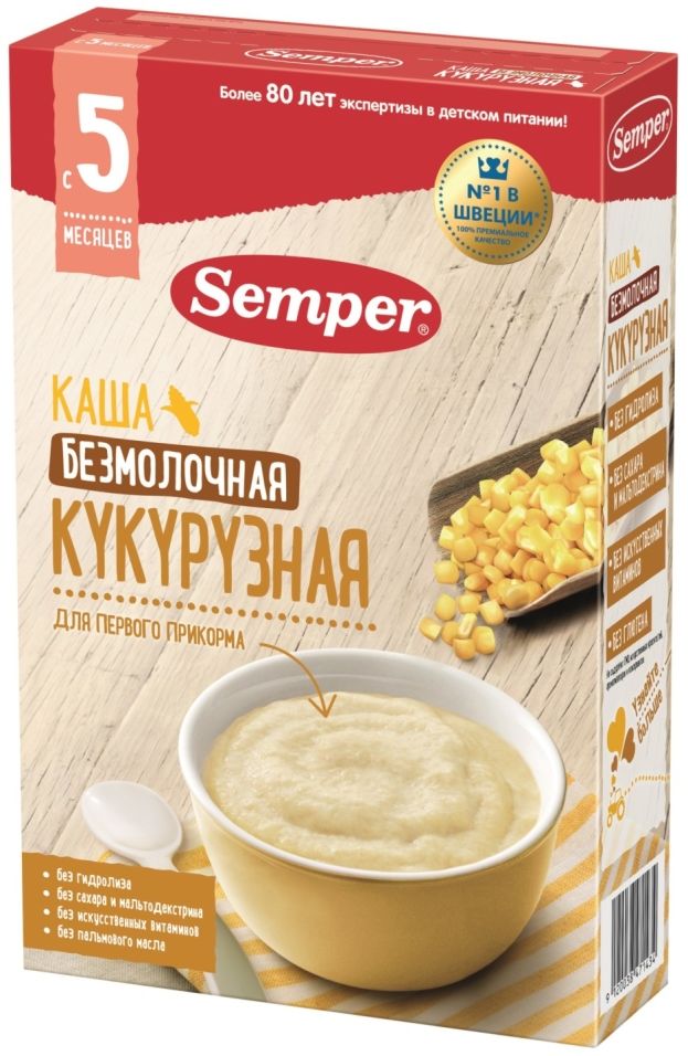 Каша Semper Кукурузная безмолочная с 5 месяцев 180г