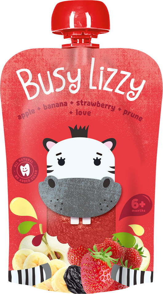Пюре Busy Lizzy Яблоко Банан Клубника Чернослив с 6 месяцев 100г