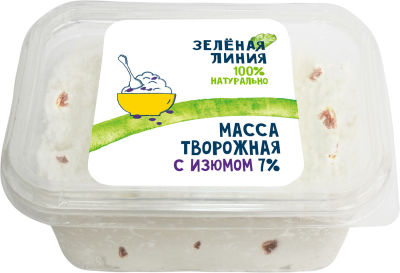Масса творожная Маркет зеленая линия с изюмом 7% 350г