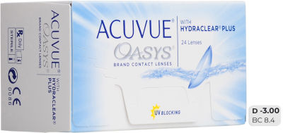 Контактные линзы Acuvue Oasys Hydraclear Plus Двухнедельные -3/14.3/8.4 24шт